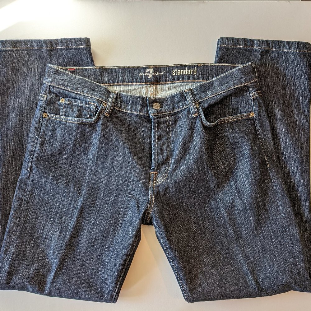 7 For All Mankind Standard Dark Blue Jeans American Flag Patch Mens 38 x 30